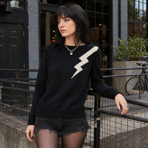 Dangerfield Sweaters - Dangerfield Lightning Bolt Sweater Black Size 8 US 4 XS Angora Blend Goth Punk